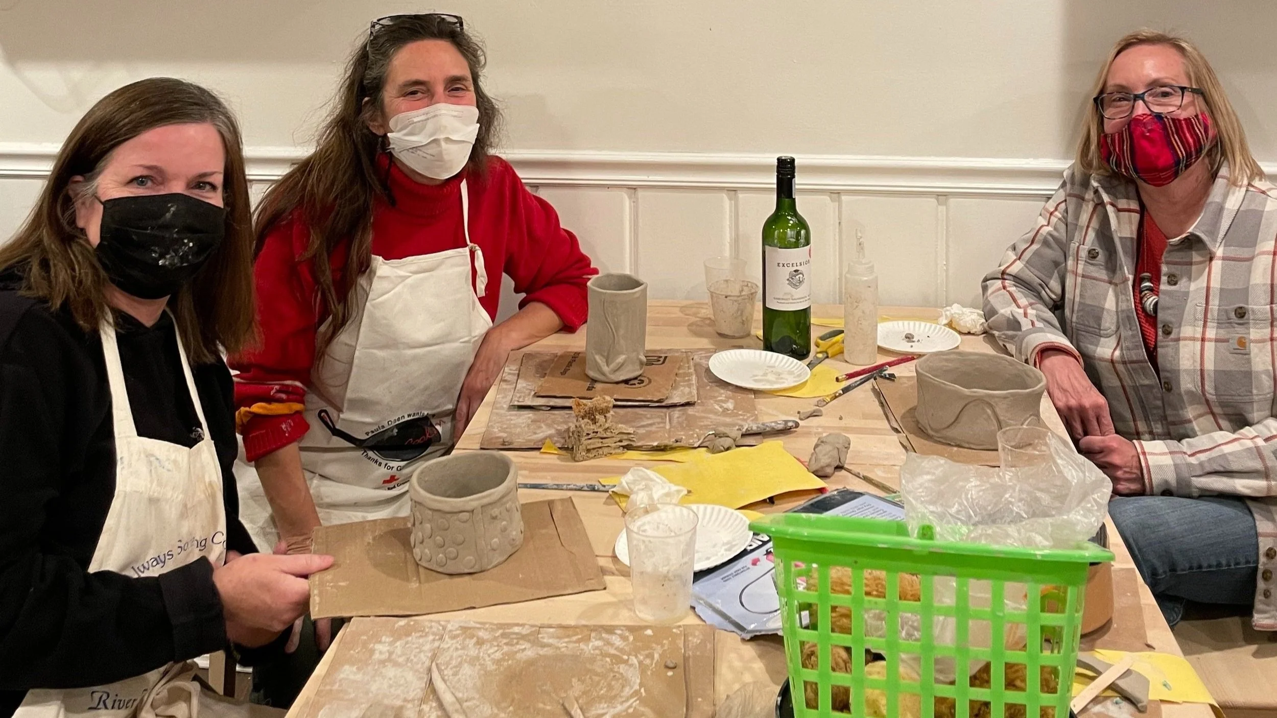 A terrific trio - first time potters all around! Three masterpieces from our Dec 2021 Sculpt and Sip!