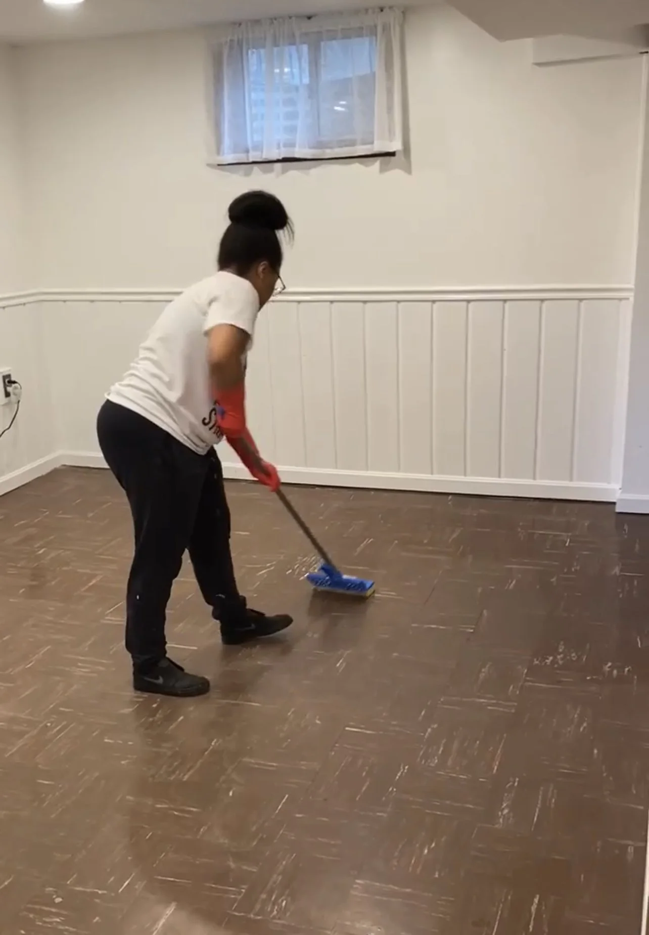 Mopping the studio floors on day 1!