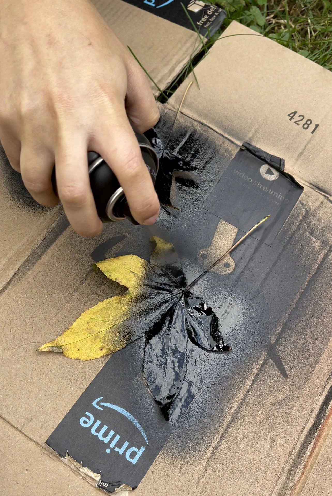 Spray painting the leaves (we admit it hurt a bit, because the natural colors were so beautiful) - so we left some natural!