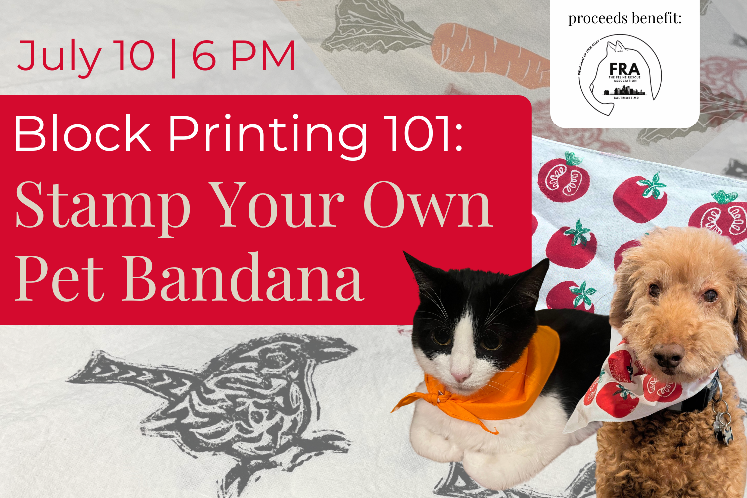 Block Printing 101 & Pet Bandana Printing Class