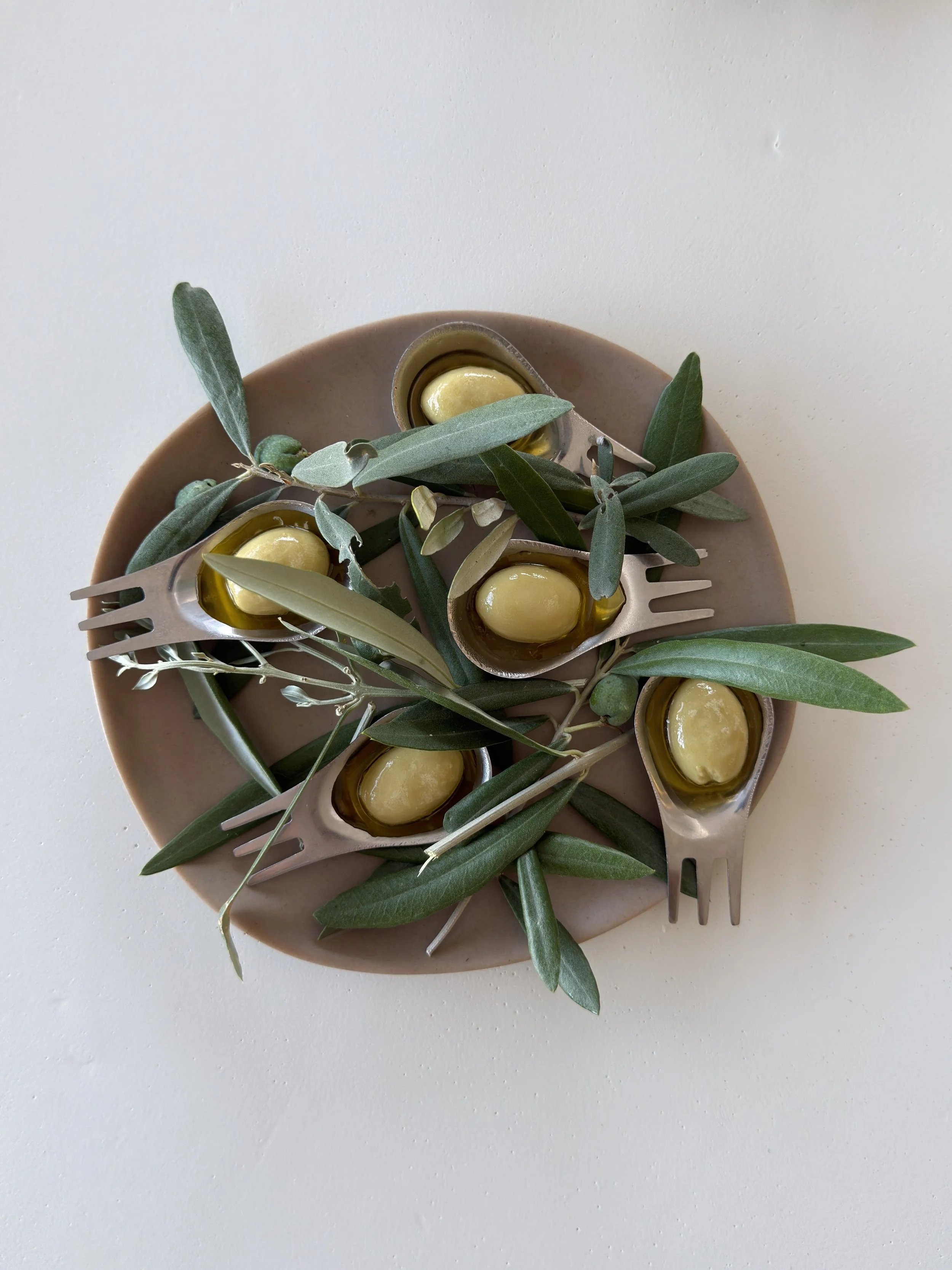Mediterranean olives and olive branches, reflecting the ingredients and flavours at the heart of Alma Nómada.