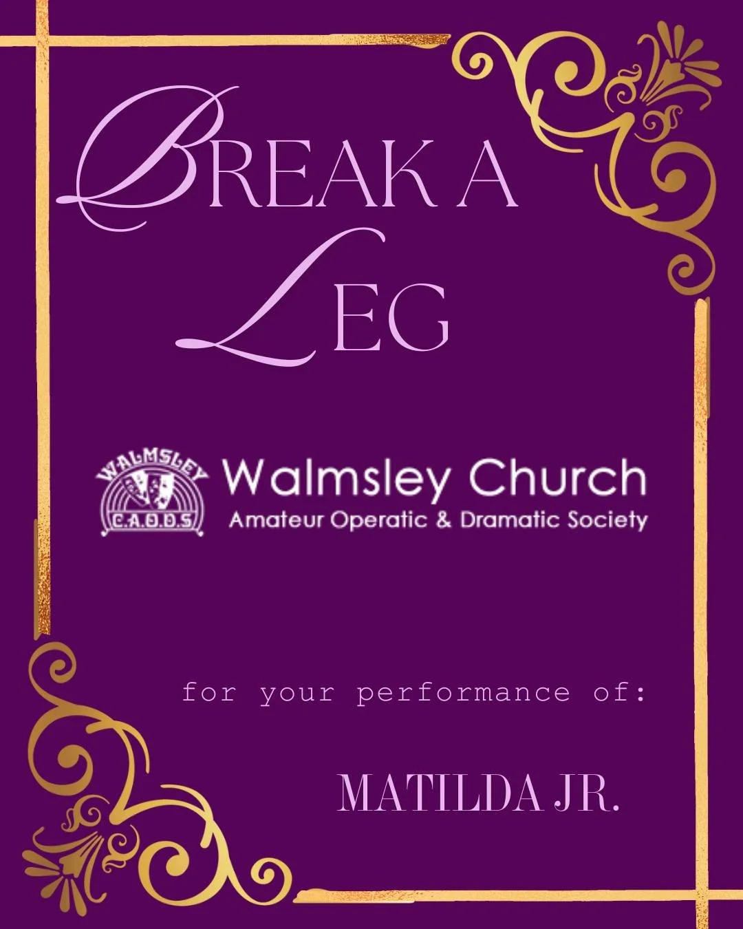 🎭✨ Break a leg, Walmsley Church AODS! ✨🎭
Wishing the incredibly talented cast and crew the most magical opening night as they bring Matilda Jr. to life on stage! 📚💜

We&rsquo;re so proud to have played a small part in your production &mdash; now 