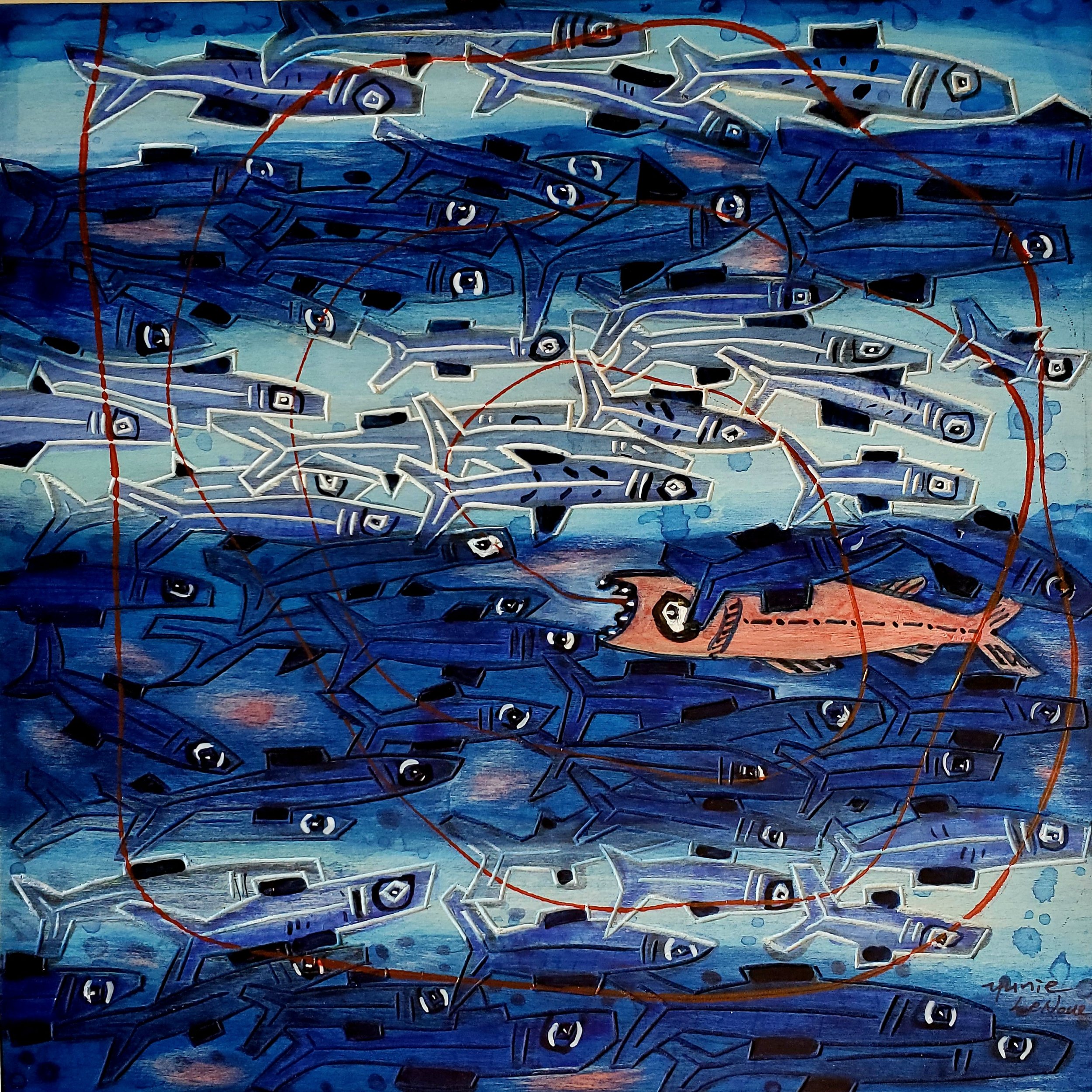 Outlier II, 8" X 8", Acrylic on Carved Wood Panel, 2021. Sold.