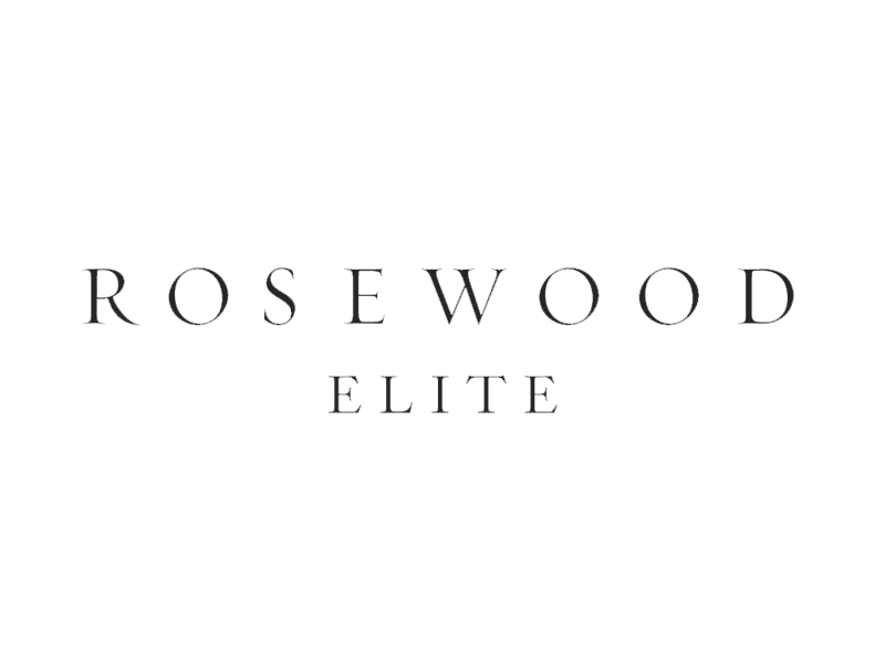 Logo with the text "Rosewood Elite" in black letters on a white background.