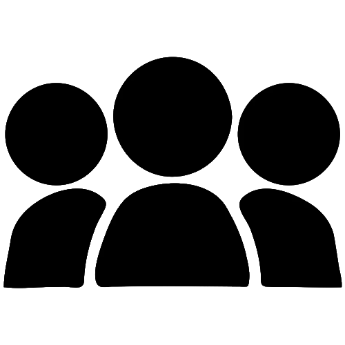 Outline drawing of three people in a group.