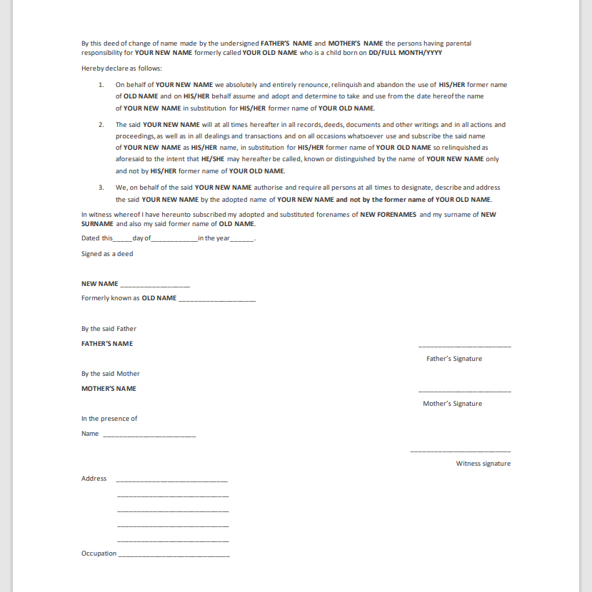 Deed Poll Form _ Deed Poll Signification – EPBCHA