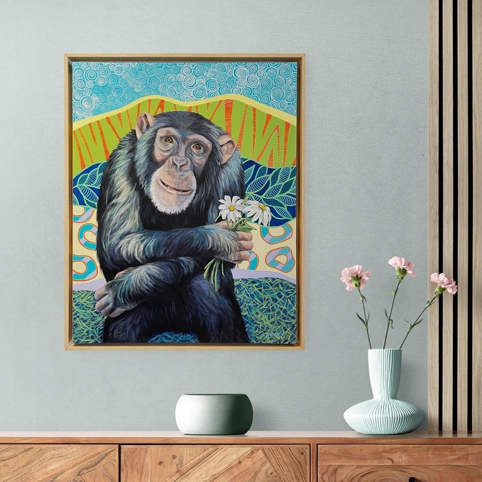 Surprise! While I was working on the  commission shared in my previous post, I couldn&rsquo;t resist painting my favorite chimpanzee at the Little Rock Zoo! His name is Jumoke and I think he loves having his picture taken. I may have taken creative l