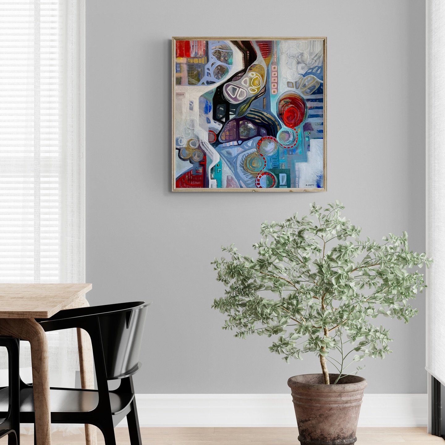 Sometimes I tell you all about it and sometimes I don&rsquo;t. I think a little mystery occasionally is a good thing. 😉
Here&rsquo;s a new painting that has been percolating in the background in my studio. It started with collage and ended with meta
