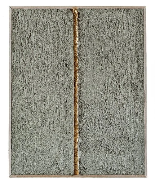 Sidewalk Sketch #1 (concrete and gold leaf on wood)