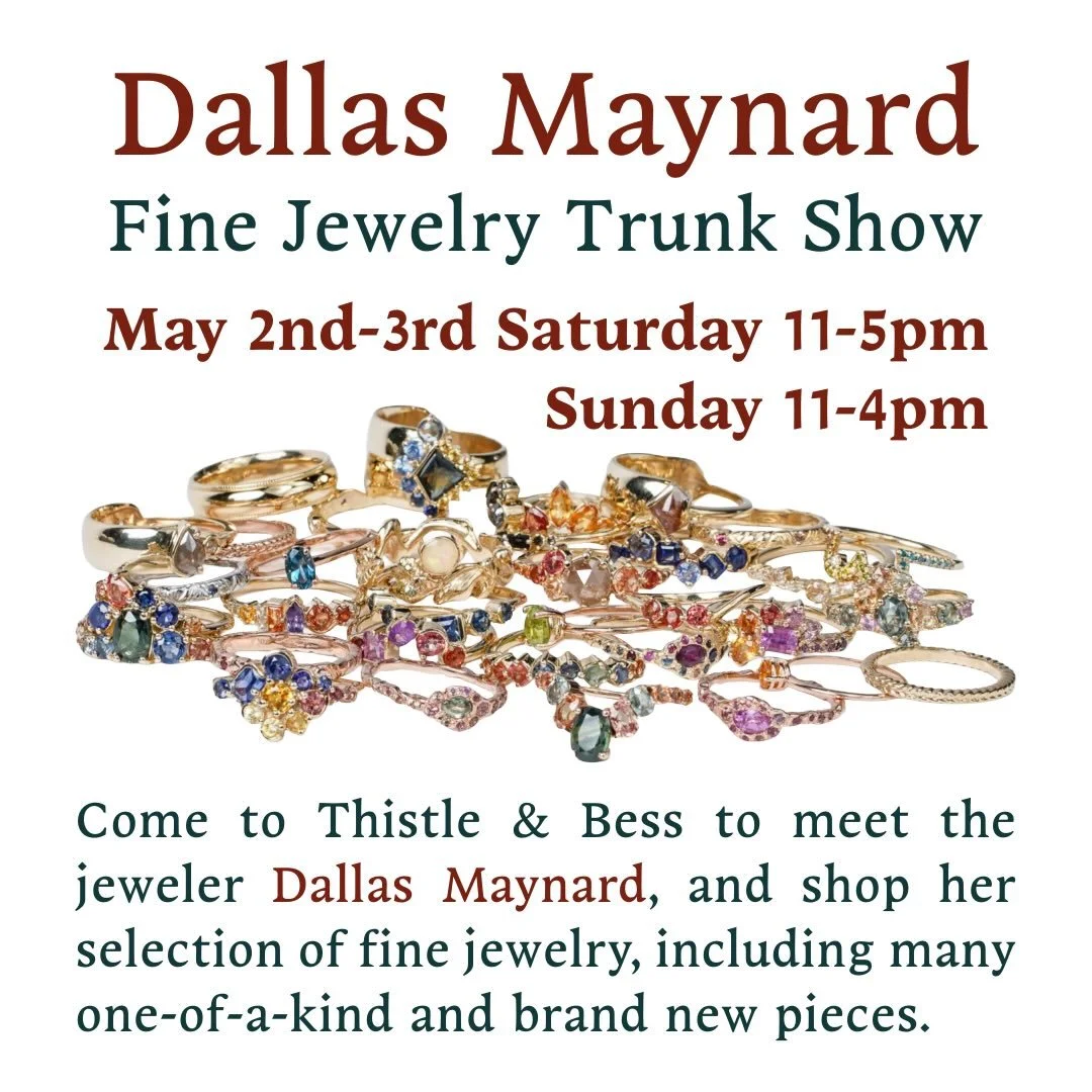We are so excited that Chicago-based jeweler @dallasmaynard is coming to T&amp;B this weekend! Come meet Dallas and shop a lovely selection of her work ✨ Interested in a custom jewelry consultation? Send me a message and we can schedule your appointm