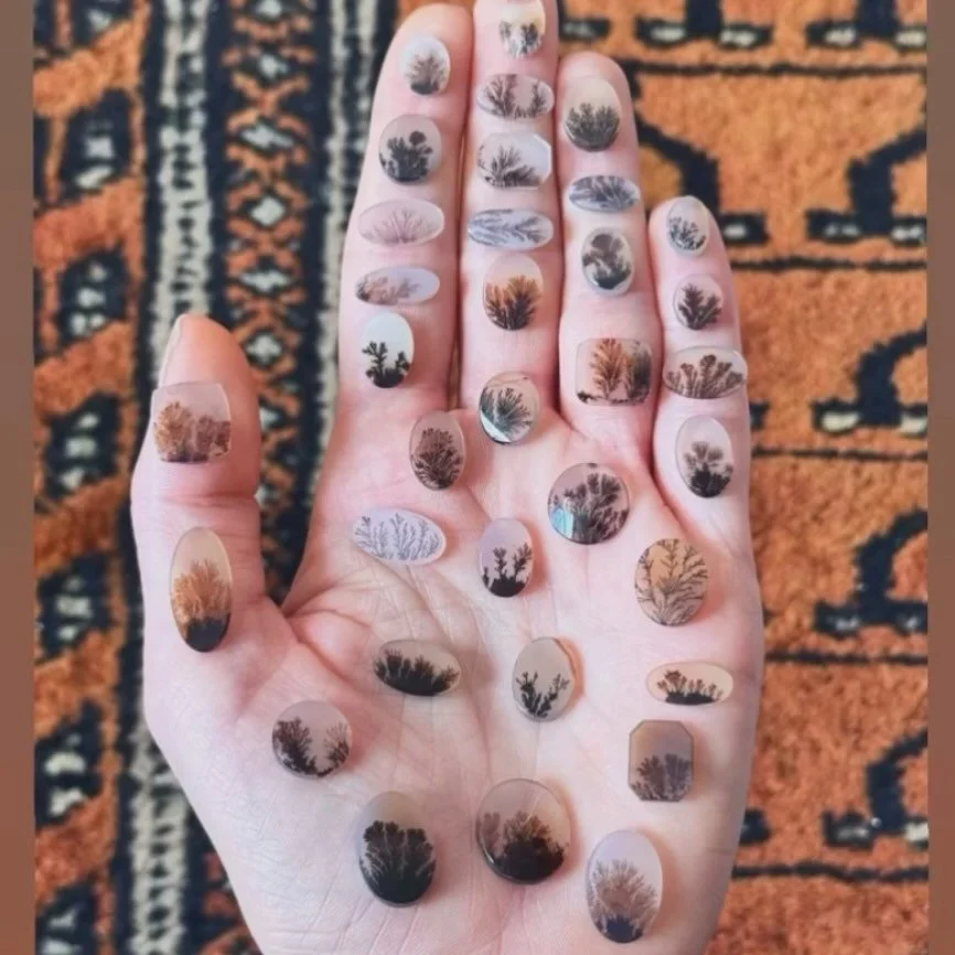 Join us for a @tasteofhoneynyc trunk show this weekend! Mackenzie is traveling from NYC with a gorgeous selection of Dendritic Agates, which are the result of natural mineral deposits, typically iron or manganese, that have embedded in the agate duri