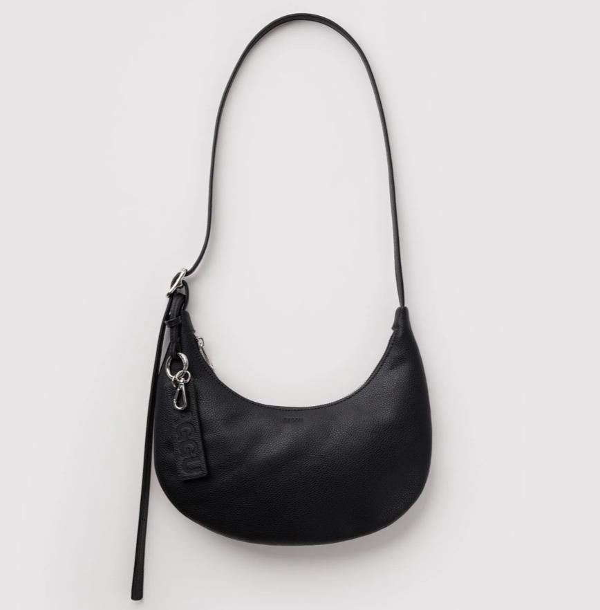 Small Recycled Leather Flat Crescent Bag