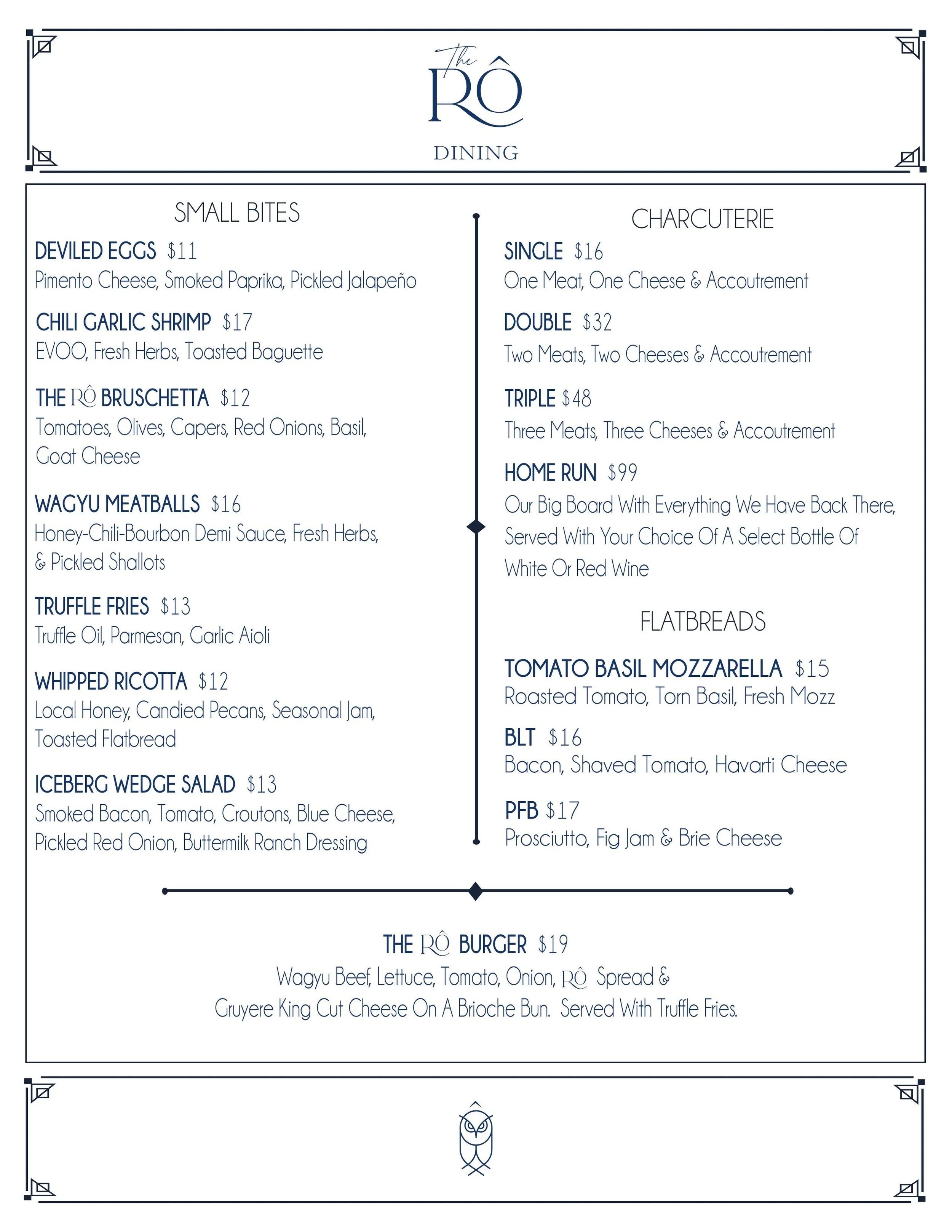 Roa Menu The Rô on Oak