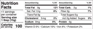 Nutrition facts for Vegan Sesame Paste 香醇芝麻醬
