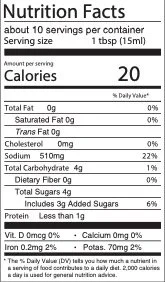 Nutrition facts for Sweet Soy Sauce 香甜醬油