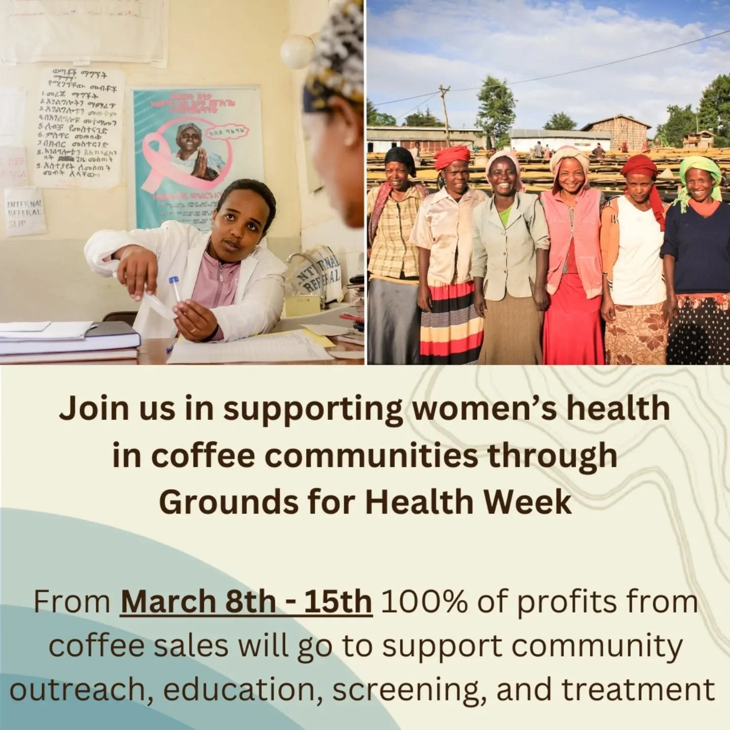 Grounds for Health week is March 8th - 15th!!! Join us in supporting women in coffee. Women make up approximately 80% of the labor in coffee. From picking, to sorting and more. Unfortunately, their access to care prevents them from potentially life s