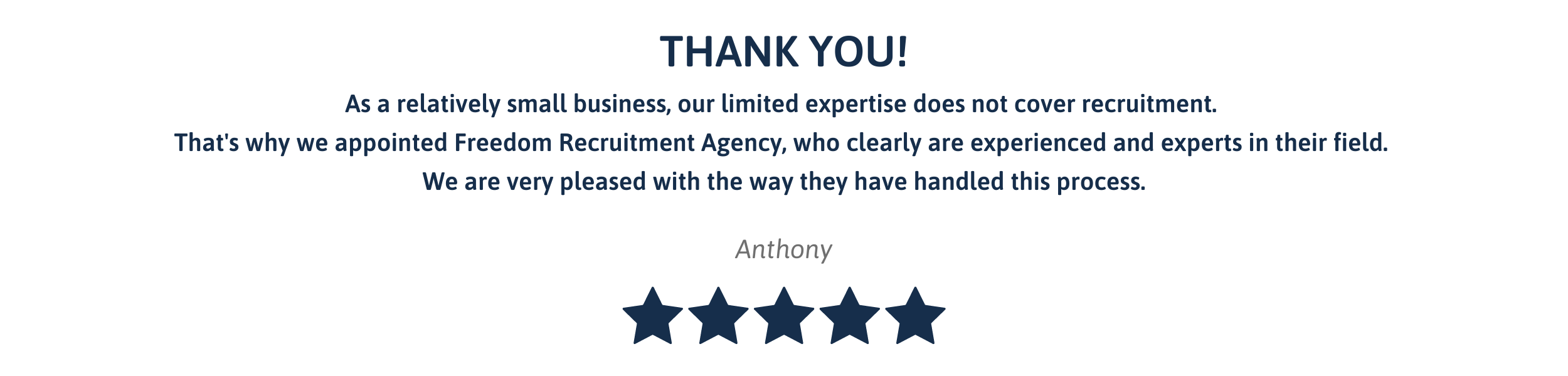 Thank you message from a business expressing appreciation and a five-star rating, signed by Anthony.