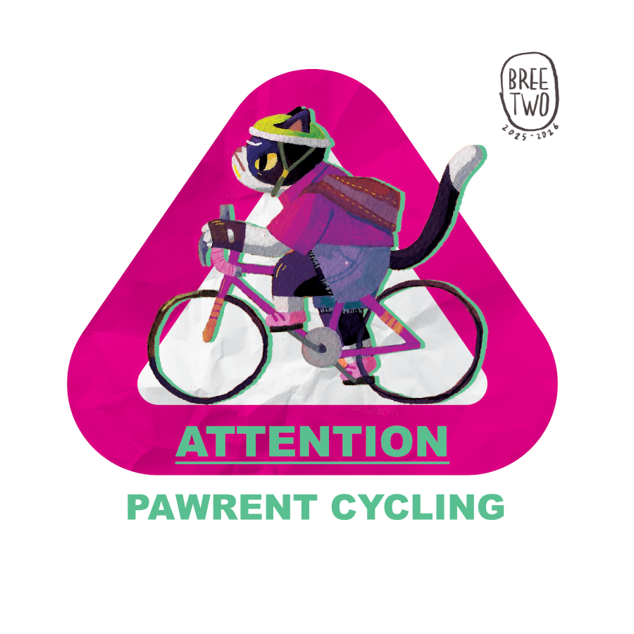 Cat Reflective Bike Sticker, Gouache and Digital, 2026