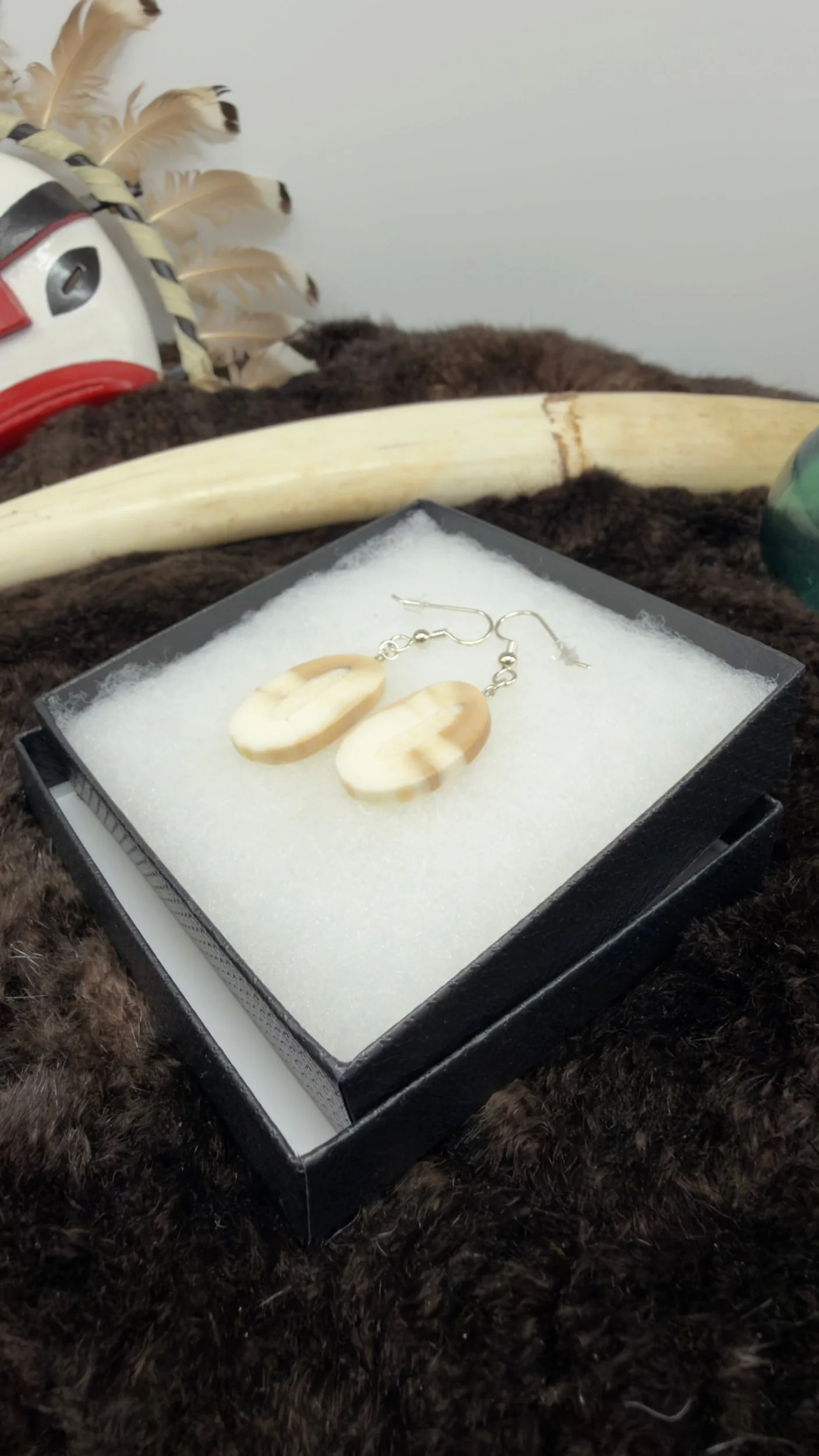 Small fossilized ivory earrings
