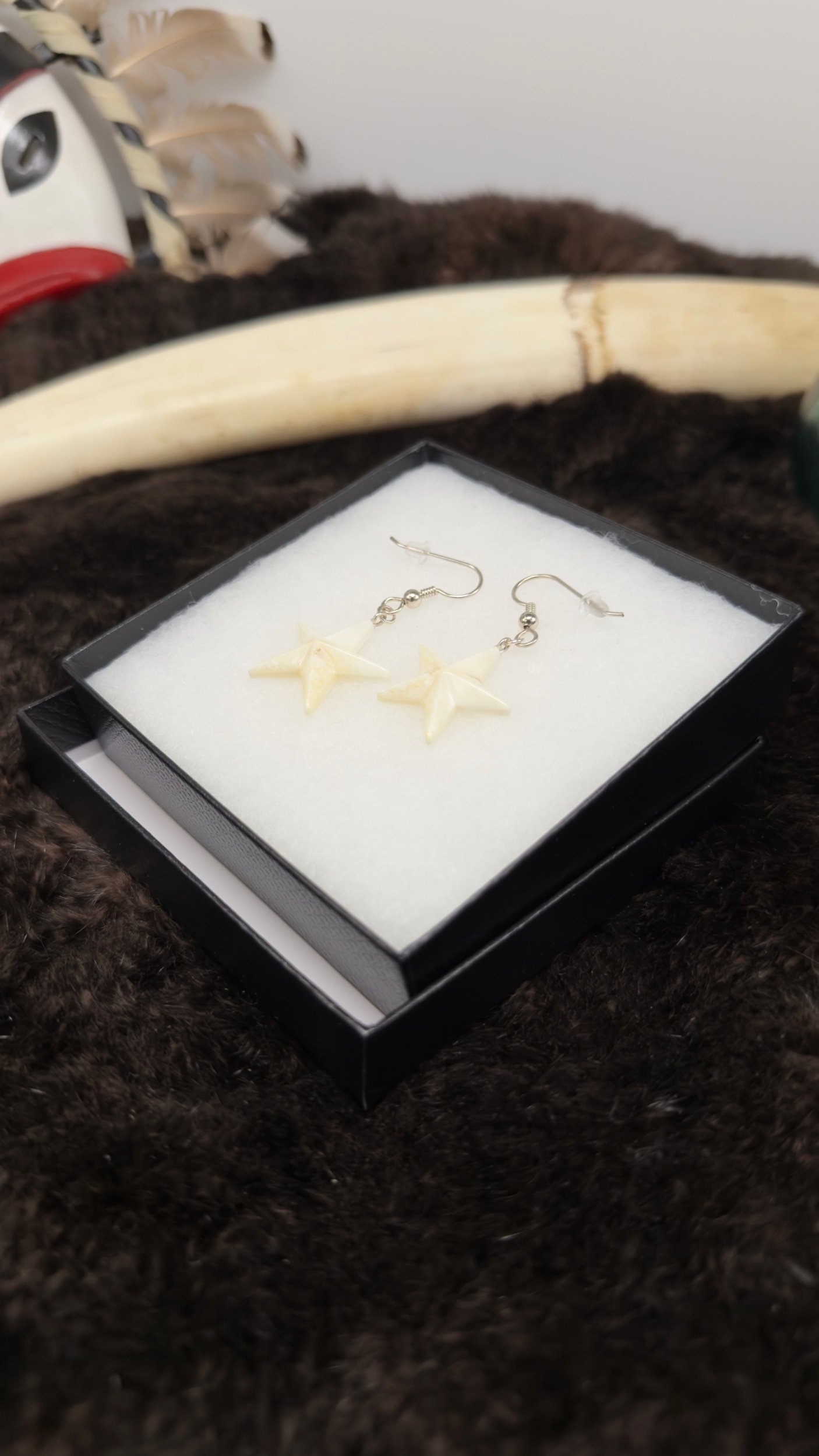 Walrus ivory star earrings