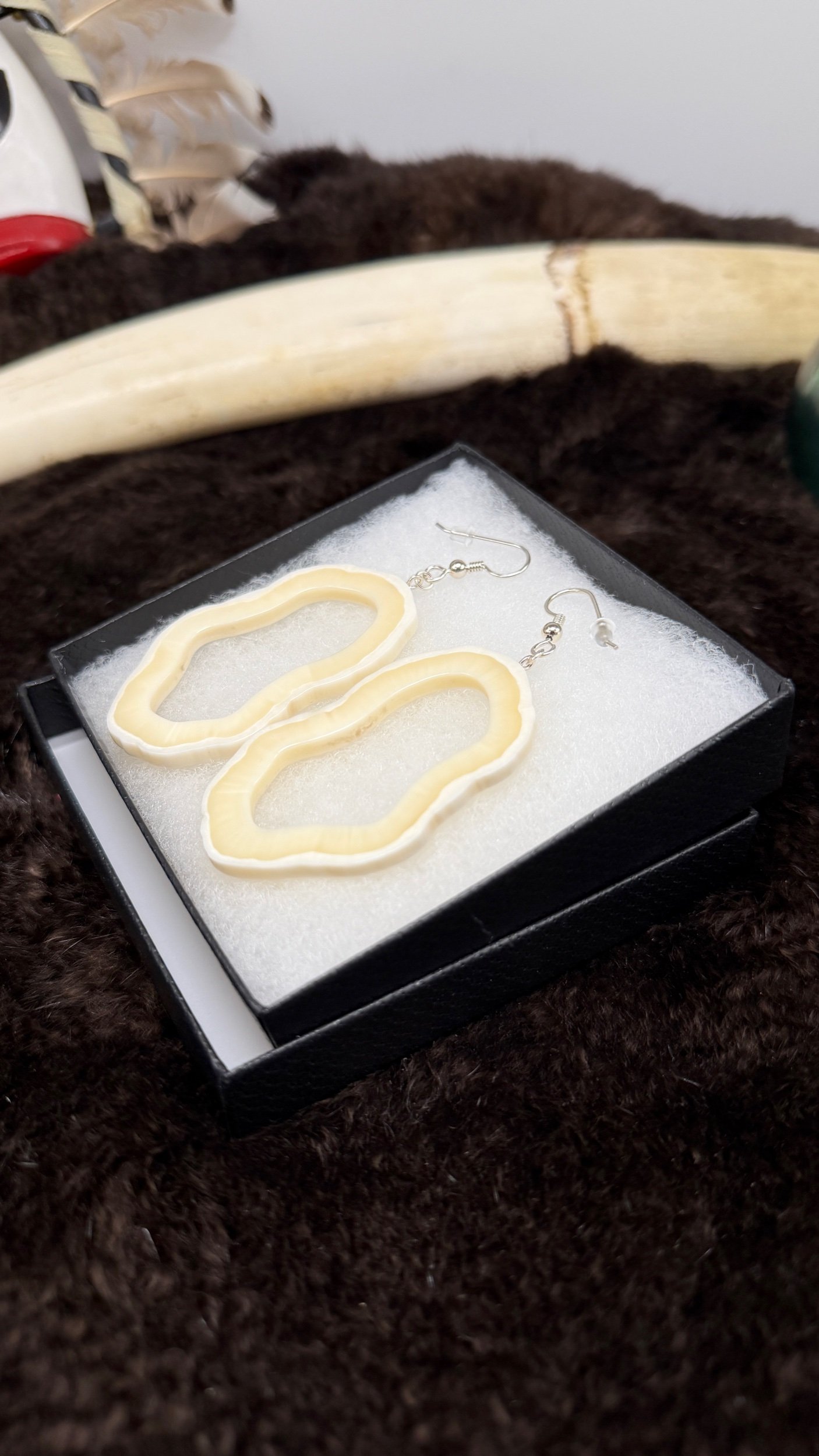 Large walrus ivory hoop earrings