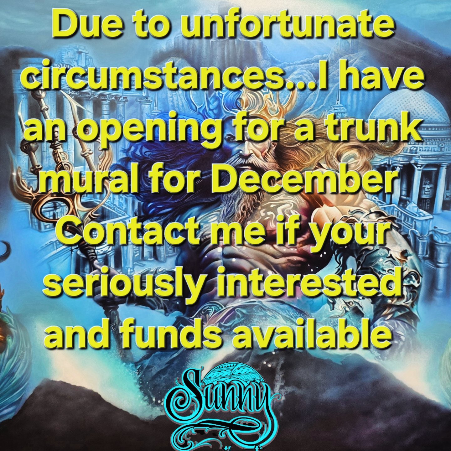 I have an opening in December for a trunk mural, unfortunately my client had a situation and can't make it. If you'd like to fill that spot for December, DM me here on IG or you can make an appointment on my website as well. Only serious inquiries ⚠️