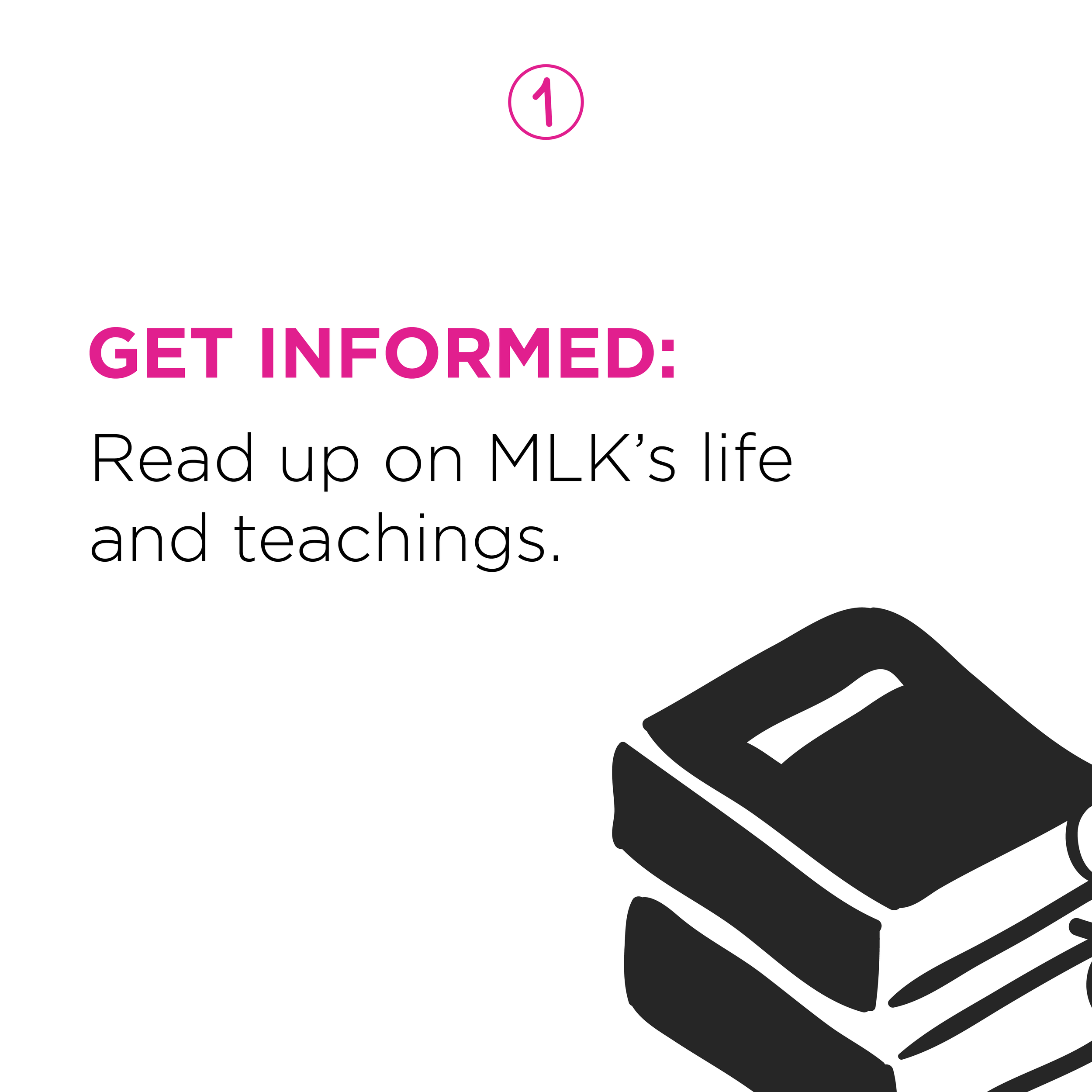 Stack of books with a black and white illustration style.