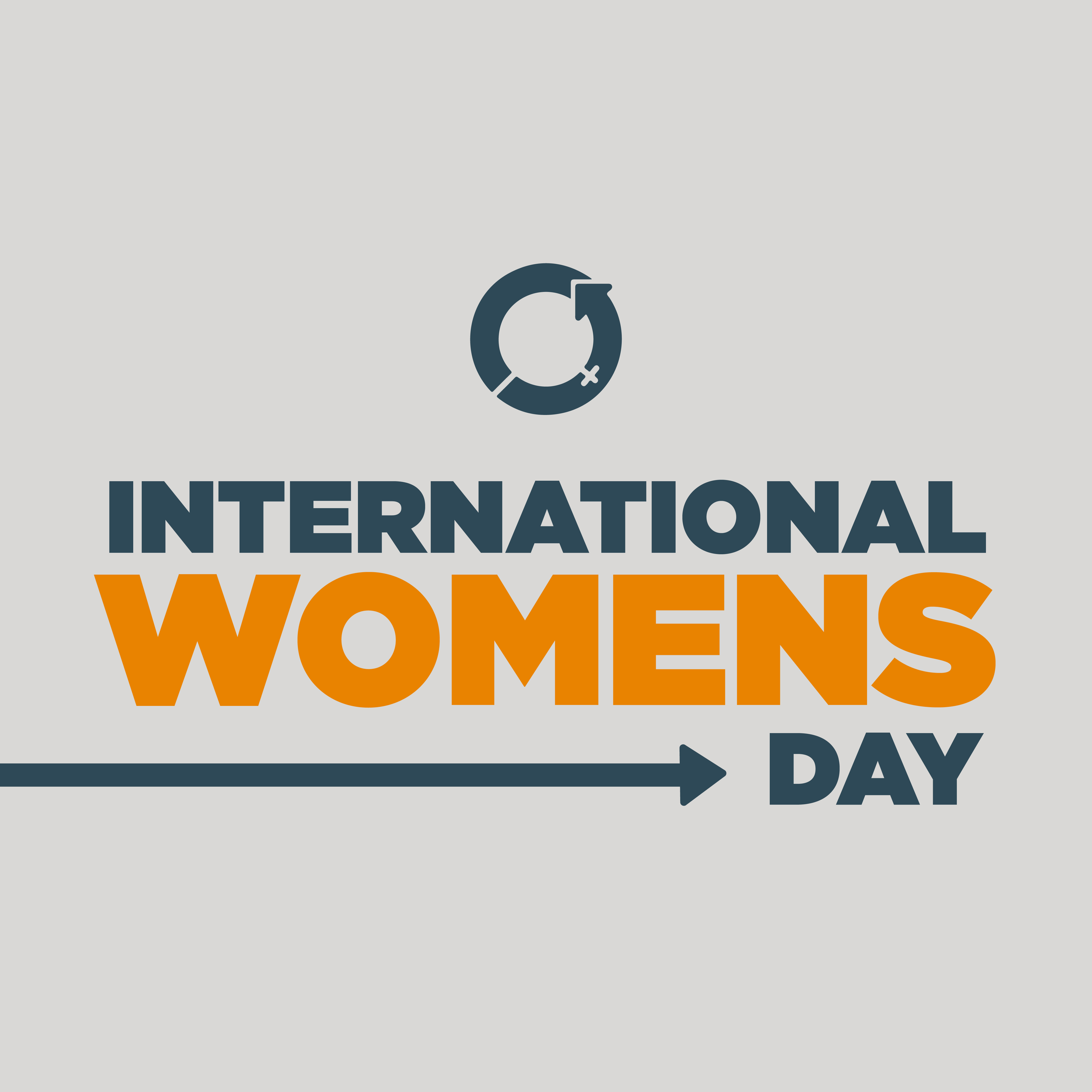 International Women's Day logo featuring a circular arrow above the text 'International Women's Day' with a directional arrow below.