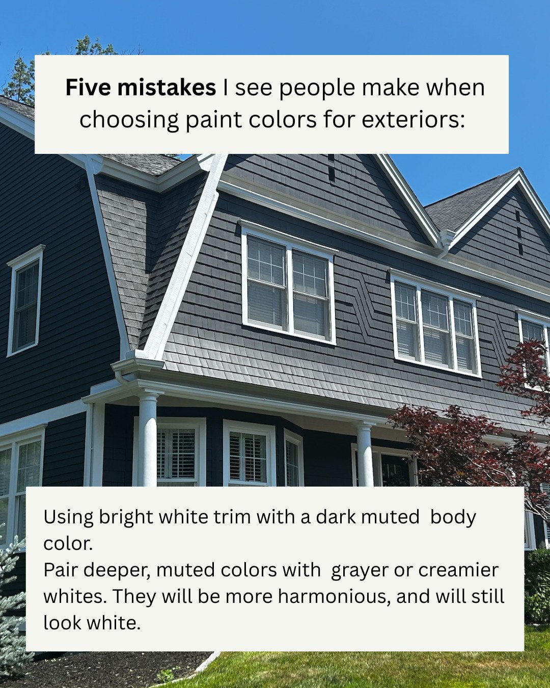 It's not too early to start planning your exterior paint colors for this spring!
Here are five mistakes I see people make over and over that compromises the curb appeal of their homes.
Scroll through to learn how to avoid them. 
If you're still overw