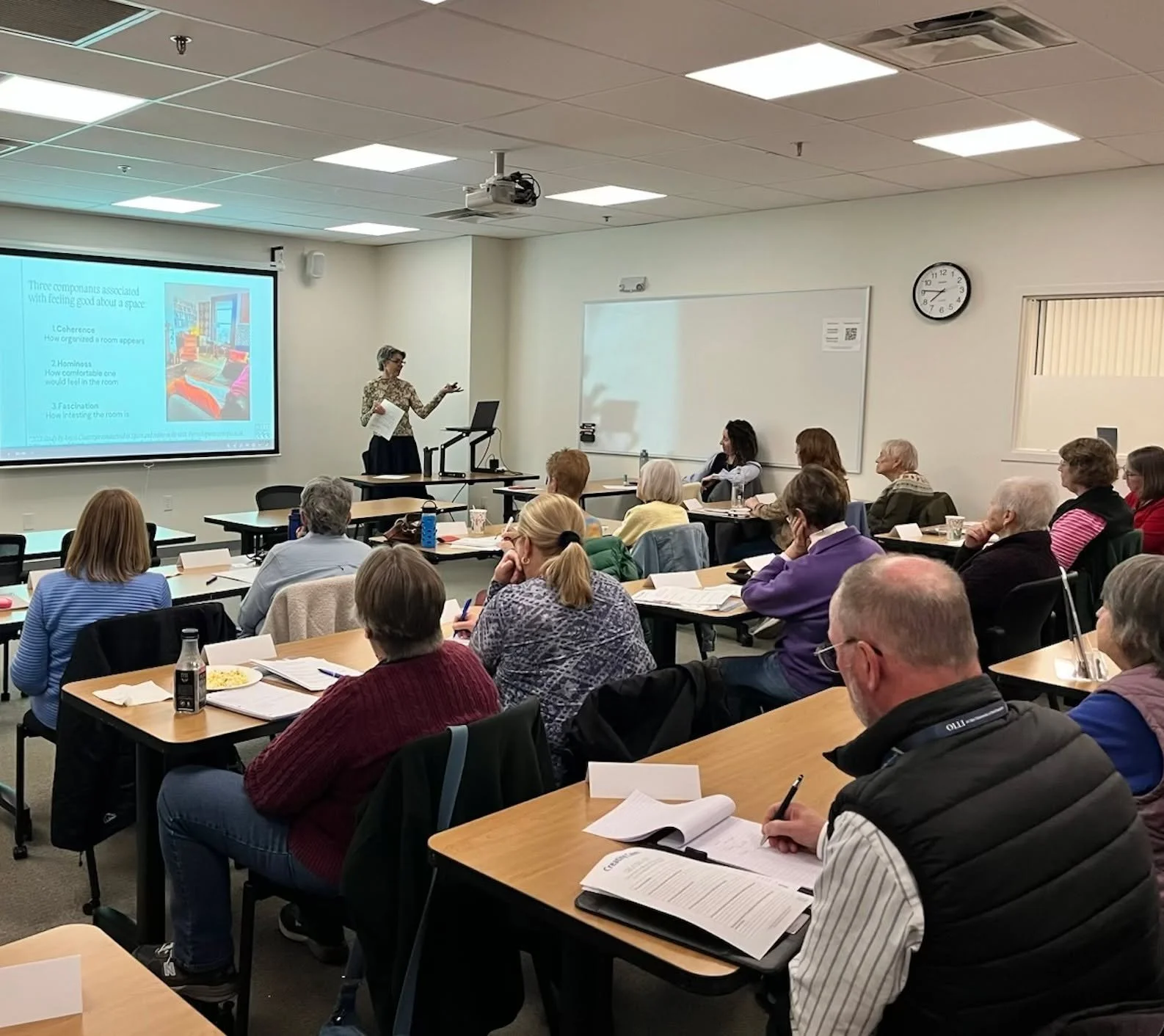 I love sharing what I know about design and helping people see their homes in new ways.
Last week, I had the pleasure of presenting through OLLI at UNH, an organization offering lifelong learning opportunities. It was a lively, engaged group, full of