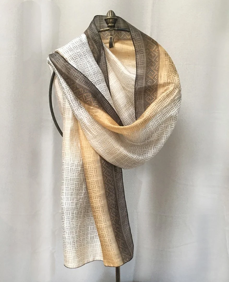 602 BEIGE, TAUPE LINES SILK SCARF — Ten Thousand Scarves