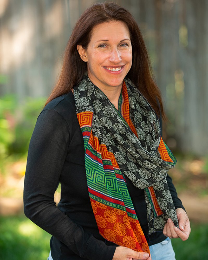 502 LONG BLOCK PRINT CREPE SILK SCARF — Lalasilk display picture 3
