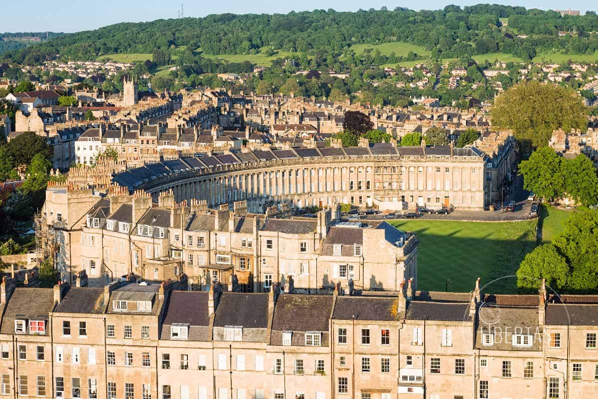 Aerial view of the city of Bath rich in its literary influence