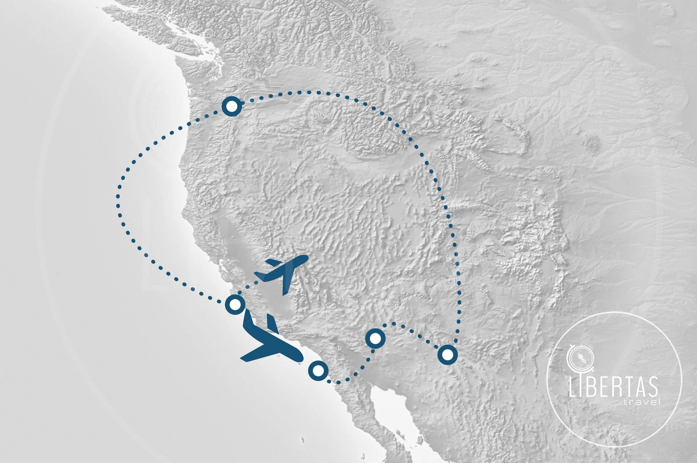 United States - STEAM group tour map flight path travel route
