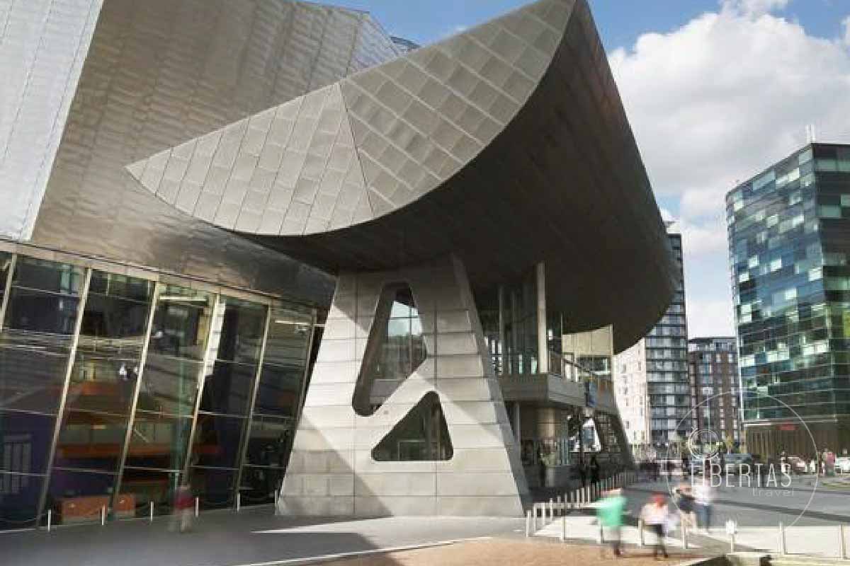 Unique architecture at Lowry theatre known for his paintings of industrial scenes in North West England