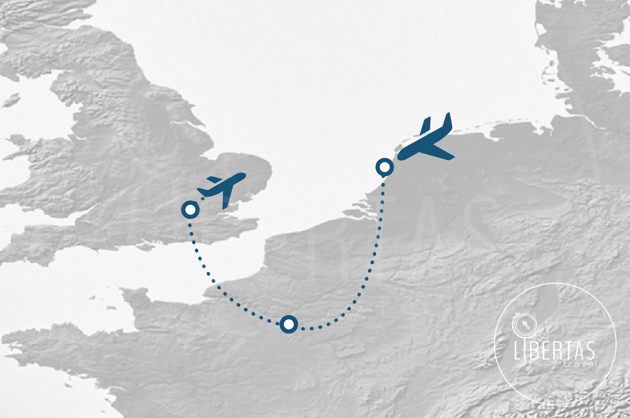 Europe and United Kingdom, Drama and Art group tour map flight path travel route