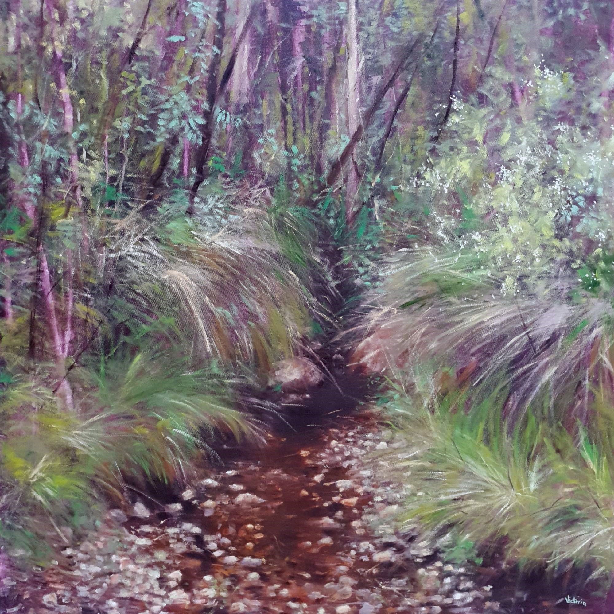 "Secret Creek", oil on canvas, 71x71cm. $820 ready to hang unframed.
