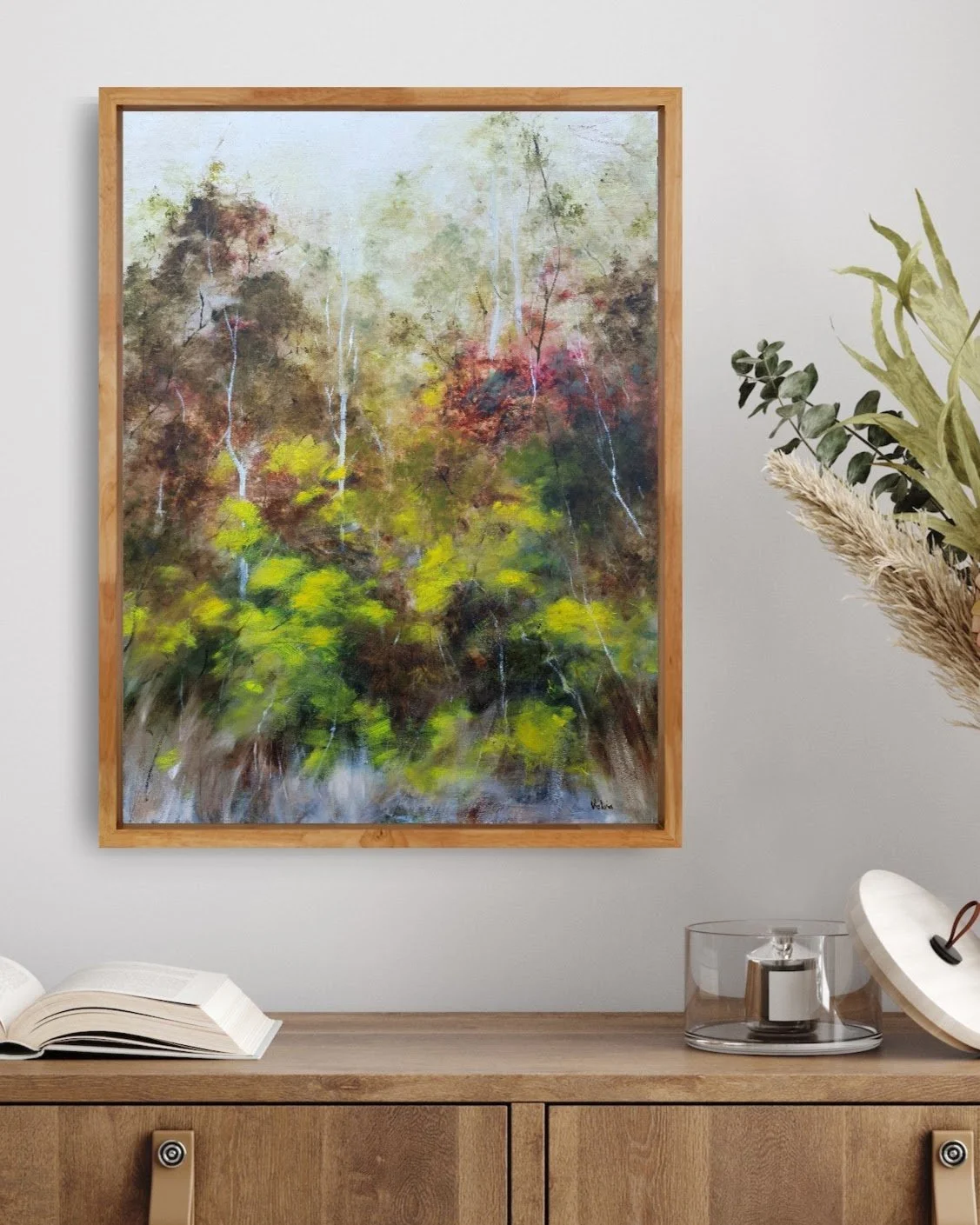 yellow wattle abstract gum tree forest painting Victoria Pynt