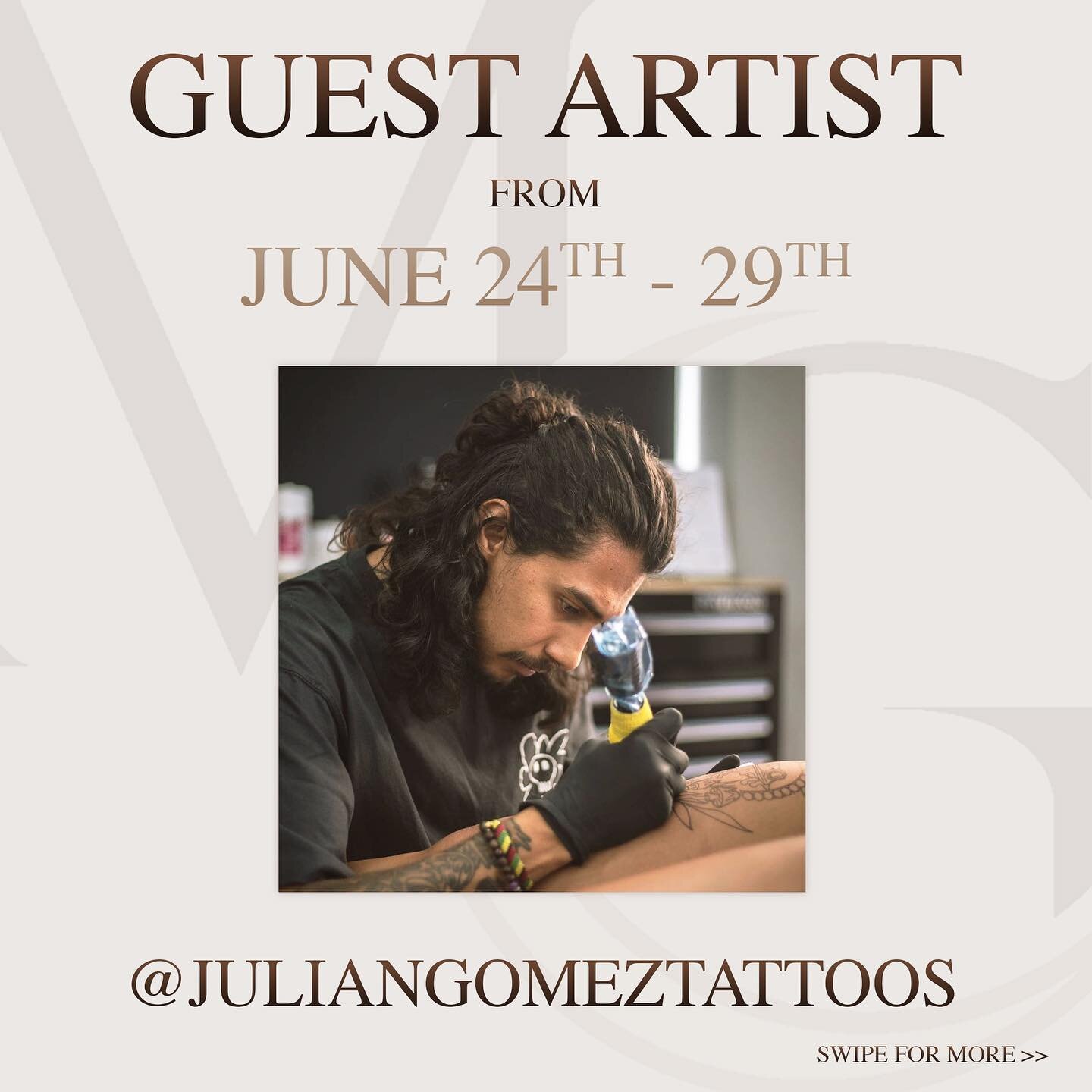 Guest Artist Alert 🚨 

We are pleased to announce @juliangomeztattoos will be doing a guest spot in @moonlightgalleryny from June 24th-29th! Send him an email to book an appointment before all spots are taken! 

✉️ Juliangomeztattoos@gmail.com

#lon