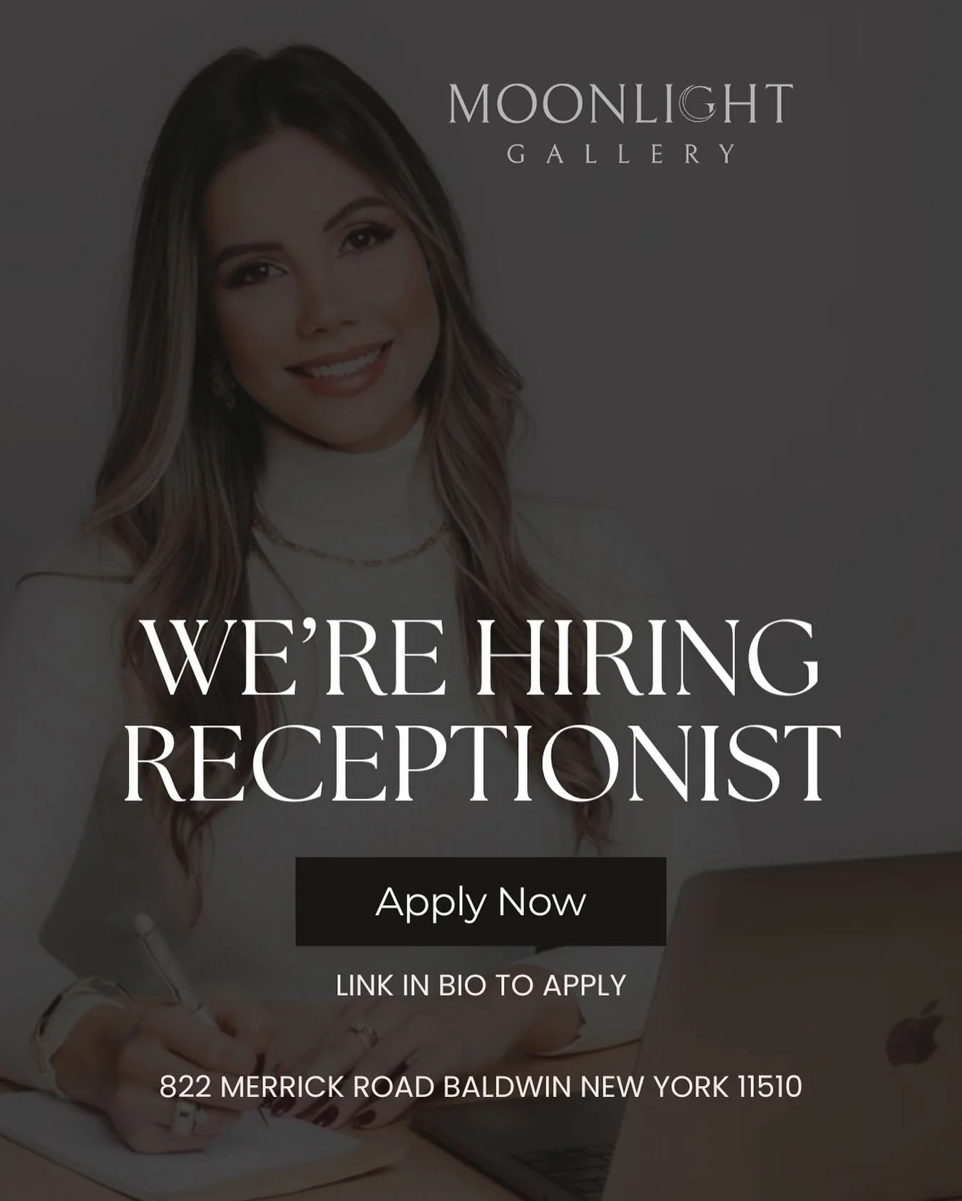 We&rsquo;re Hiring! 

Moonlight Gallery is looking for a friendly, organized, and motivated Receptionist to join our team! 

If you love working in a creative environment and enjoy connecting with people, we&rsquo;d love to hear from you.
📍 Baldwin,
