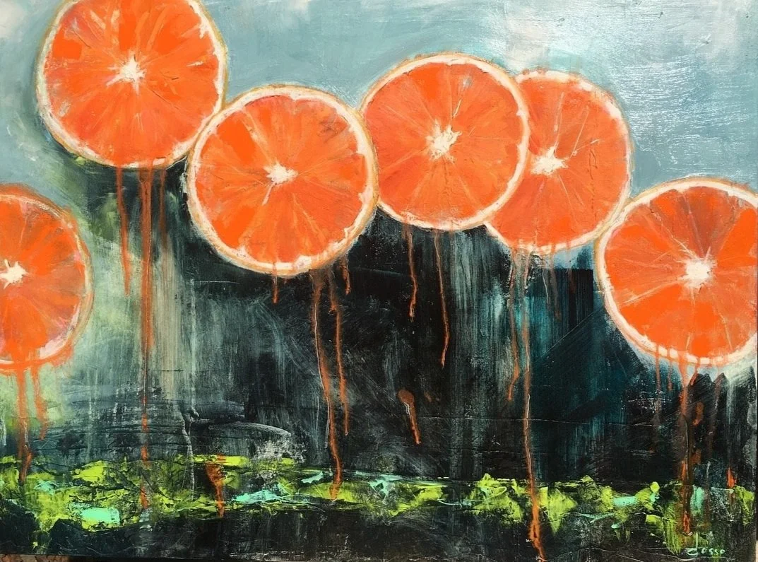"Orange Juice From the Sky" Oil on canvas, 40 x 30 x 1.5 inches