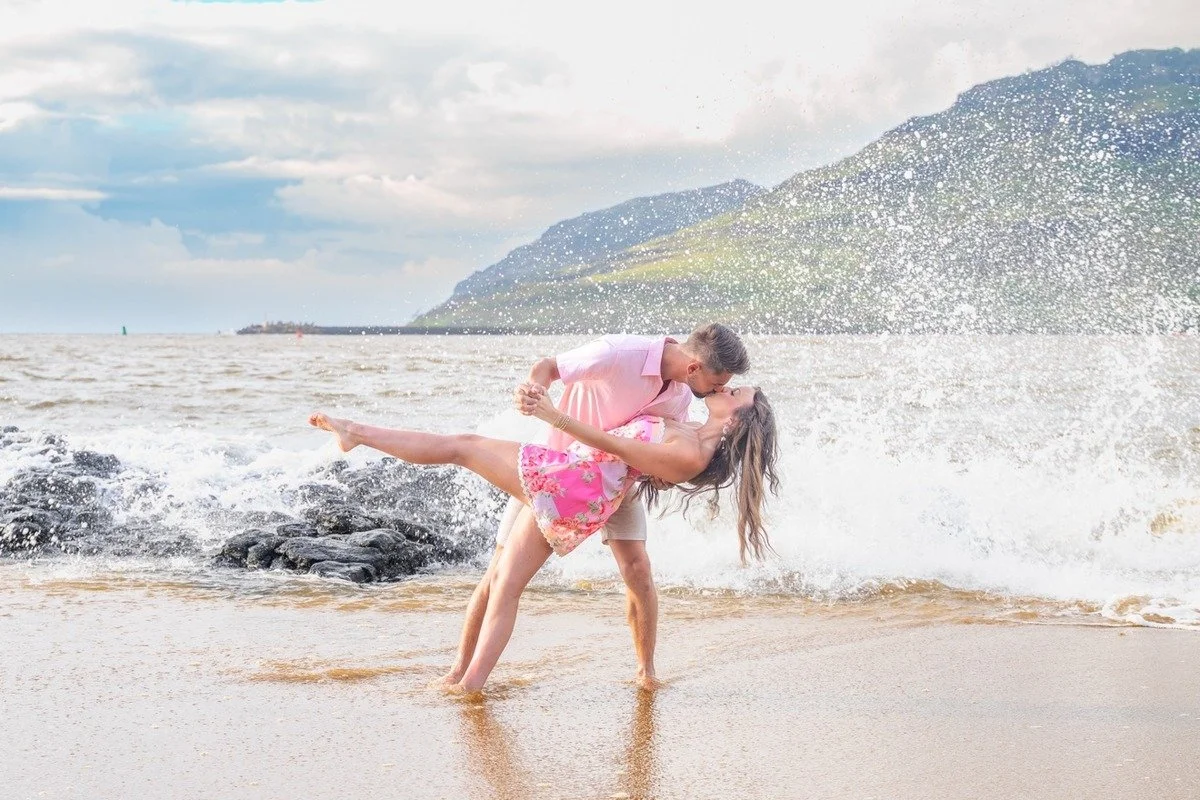 Couples Photo Session in the surf on a Kauai cruise ship day