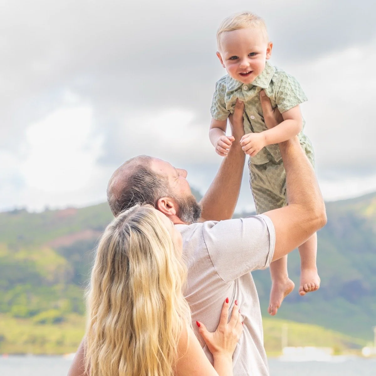 Dad and toddler at Kalapaki Beach with a Kauai Family Photographer