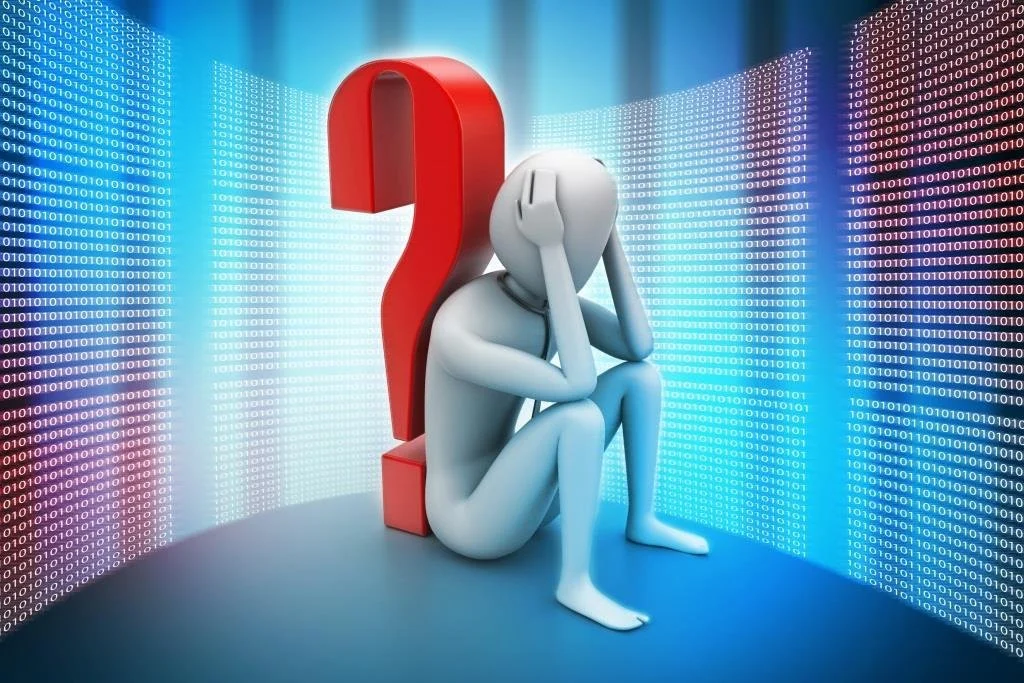 Figure of a man sitting next to a question mark