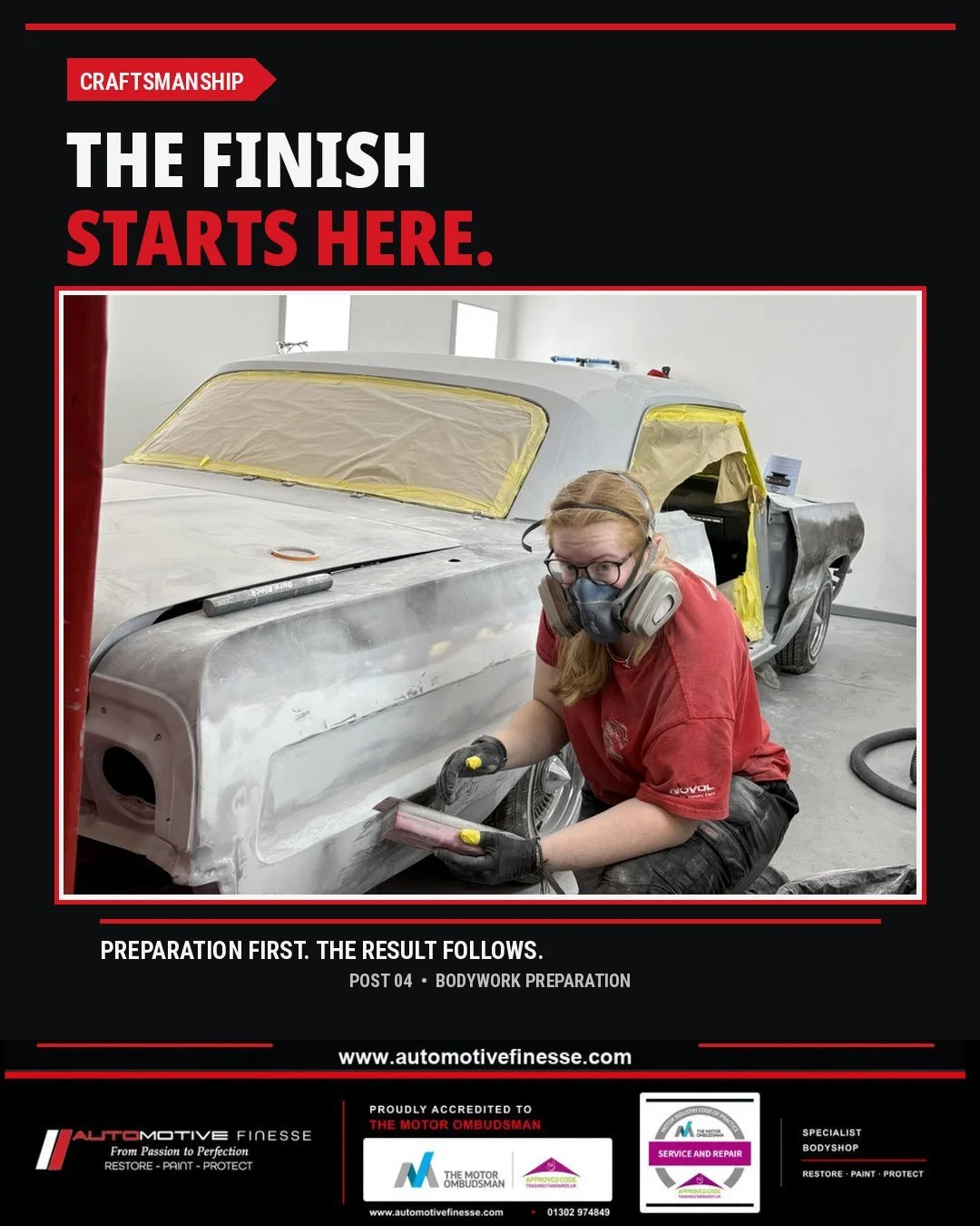 The part most people never see often decides the quality of the final result.
Preparation, panel work and getting the surface right all happen before the paint goes anywhere near the car. 

This is where good bodyshop work starts.
Got a restoration, 