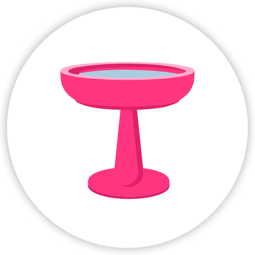 illustration of a hot pink bird bath holding water