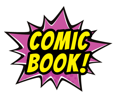 Comic book blast colored purple and yellow reads Comic Book!