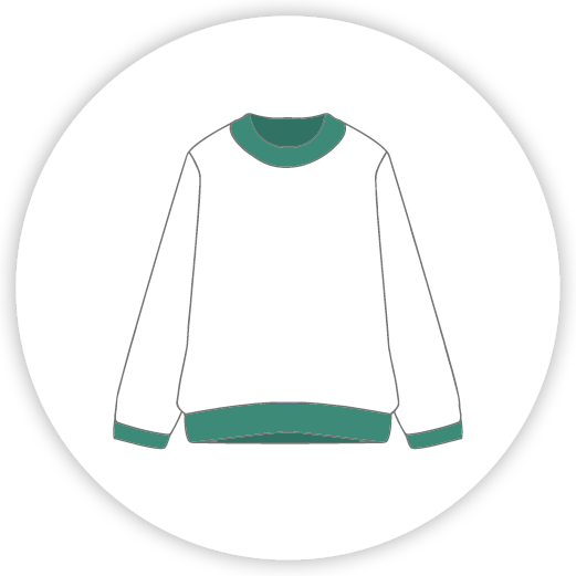 Illustration of a white long sleeve shirt with green cuffs