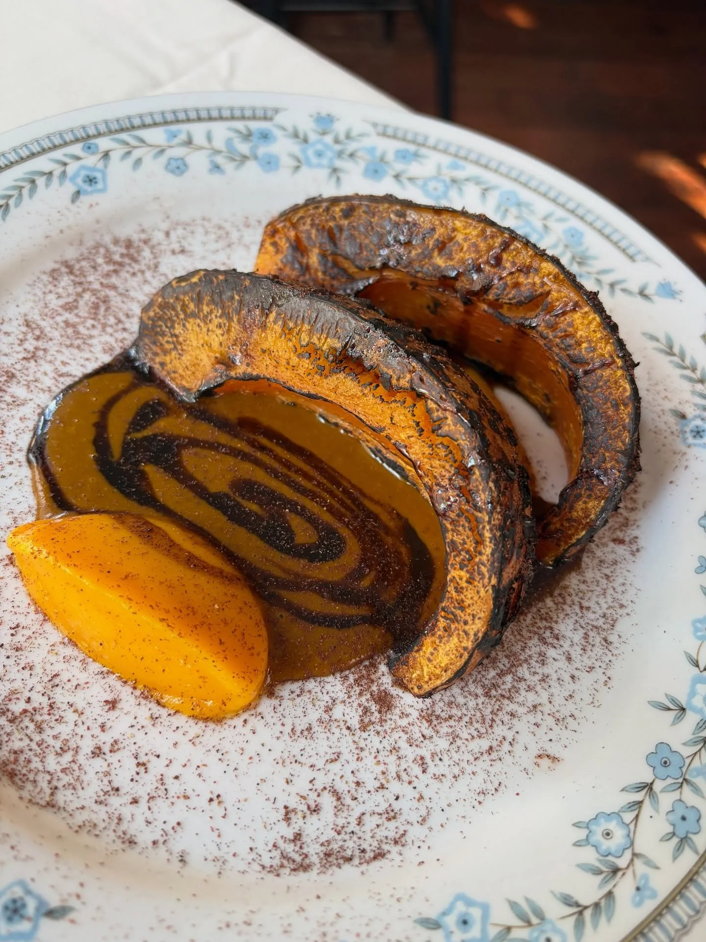 First day of fall so we&rsquo;ve got some roasted koginut squash glazed in black garlic with squash puree and squash sauce. Open today bc it&rsquo;s Monday and it&rsquo;s beautiful out 🍂