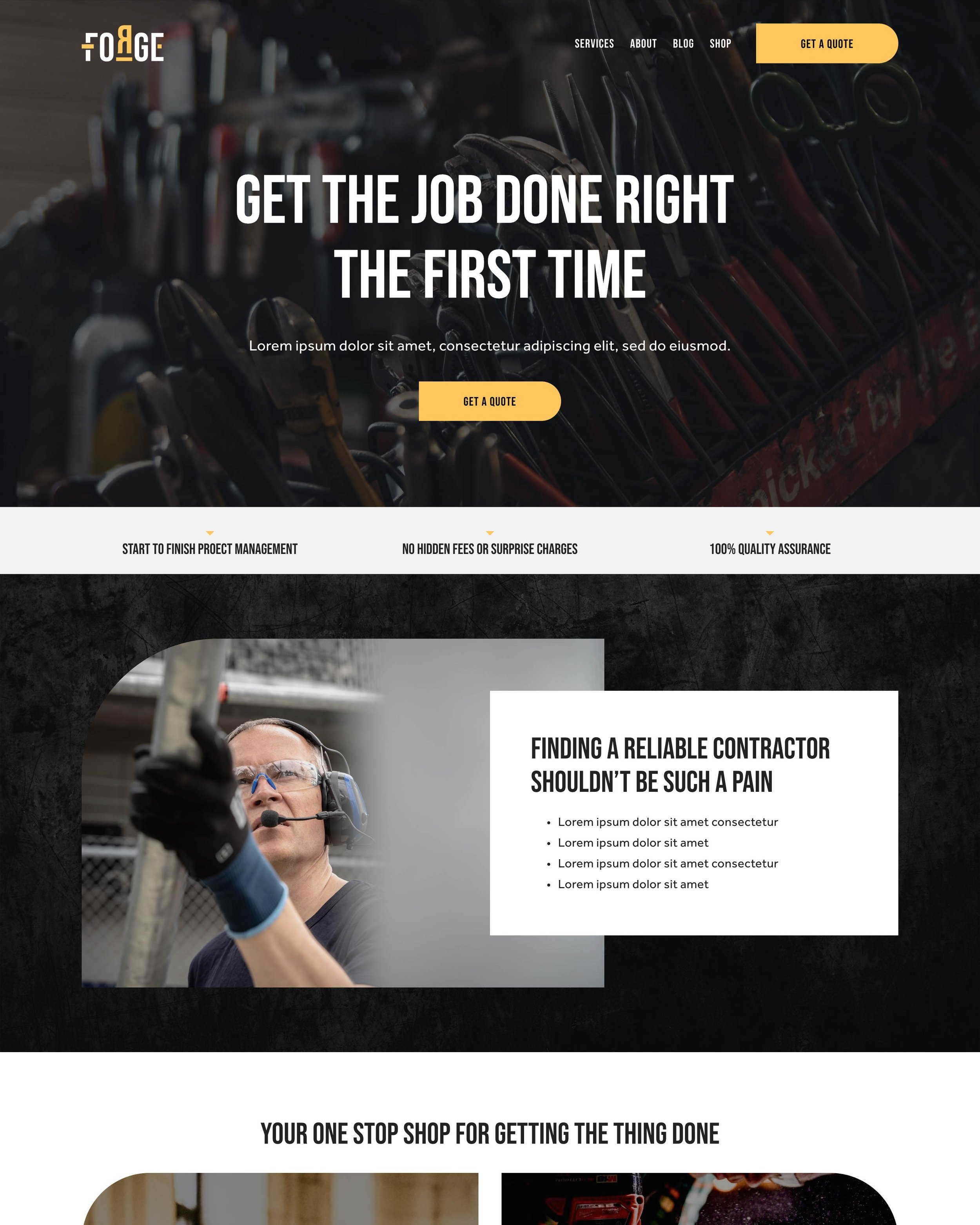 The Forge homepage features large images, rustic textured backgrounds, and modern, easy to read fonts.